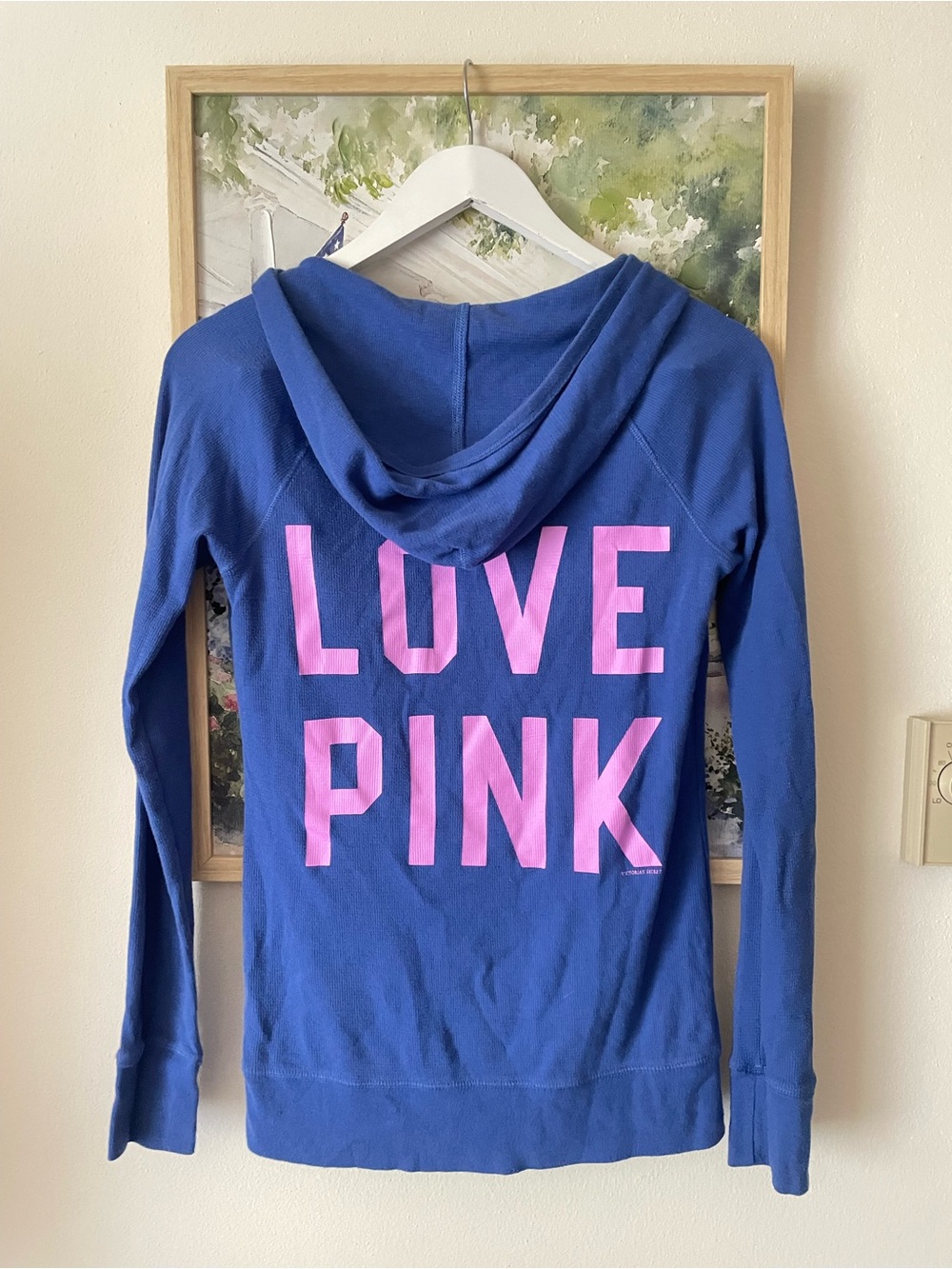 PINK Victoria's Secret Y2K Style Waffle Thermal Hoodie Blue 86 Medium